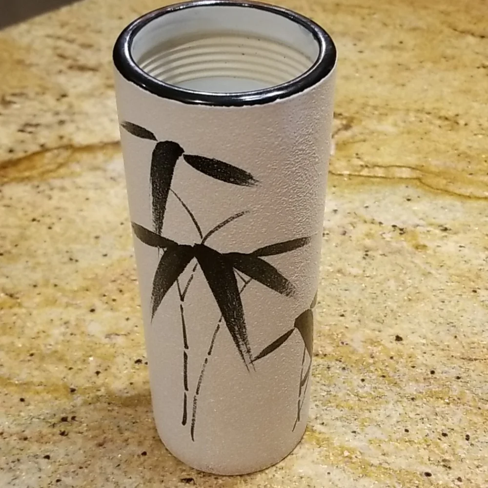 VTG Asian Modern Vase Painted Bamboo on Texture